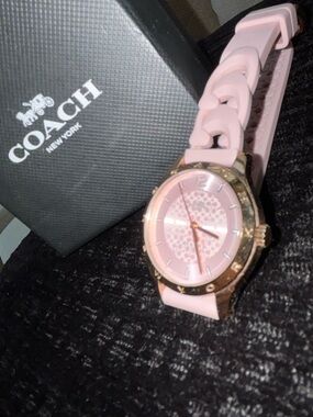 Coach Pink Silicone Link Watch with Gold-Tone Bezel